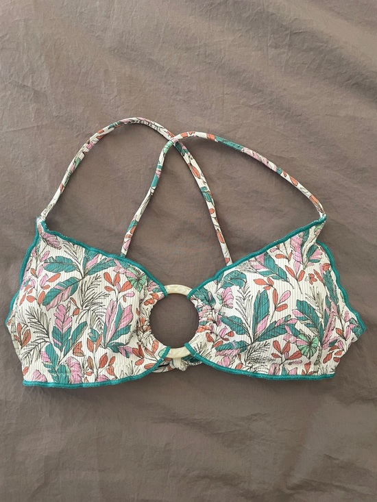 Isabella Rose Swim Other - Isabella Rose Floral Ribbed Bandeau Bikini Top size M NWT Tie Back boho swim